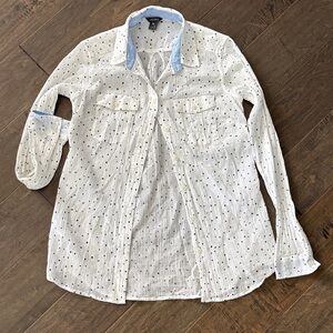 Eddie Bauer White Button-Down Shirt with Blue Accents
